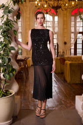 Eteği Tüllü Pullu Elbise - 1