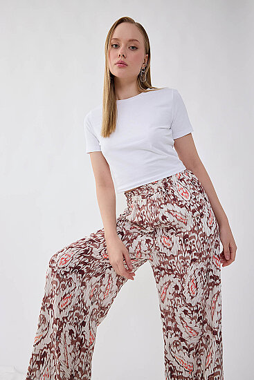 Etnik Desen Beli Lastikli Geniş Paça Pantolon - 2