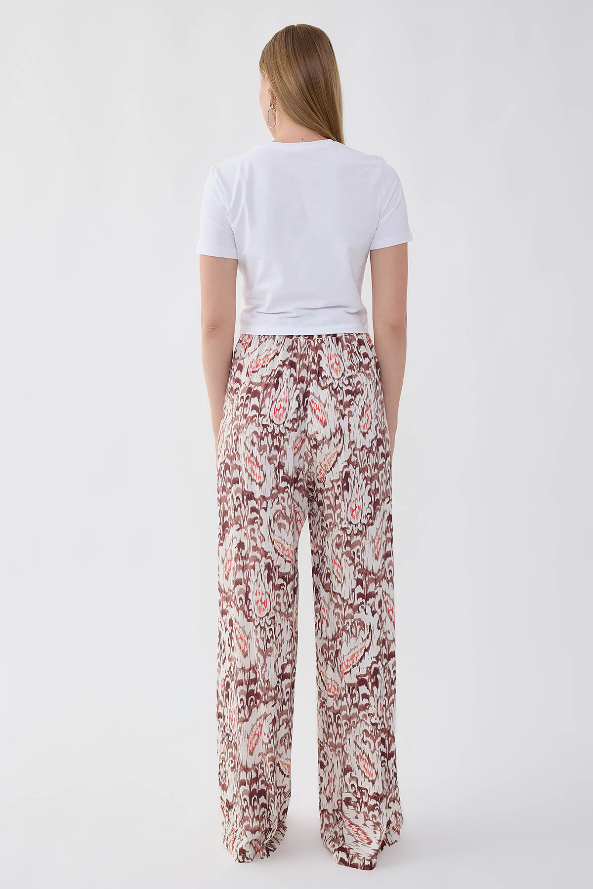 Etnik Desen Beli Lastikli Geniş Paça Pantolon - Thumbnail