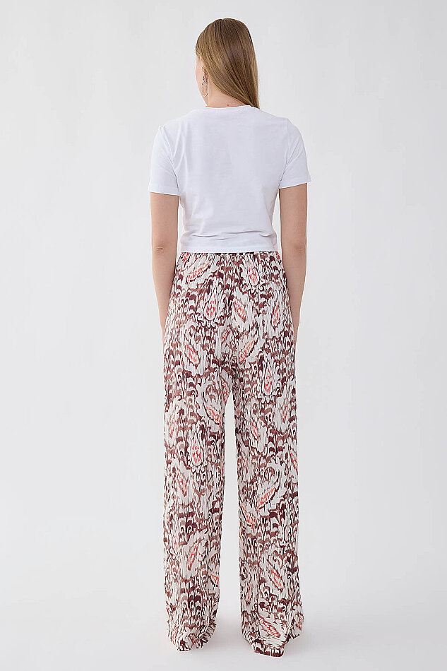 Etnik Desen Beli Lastikli Geniş Paça Pantolon - 5