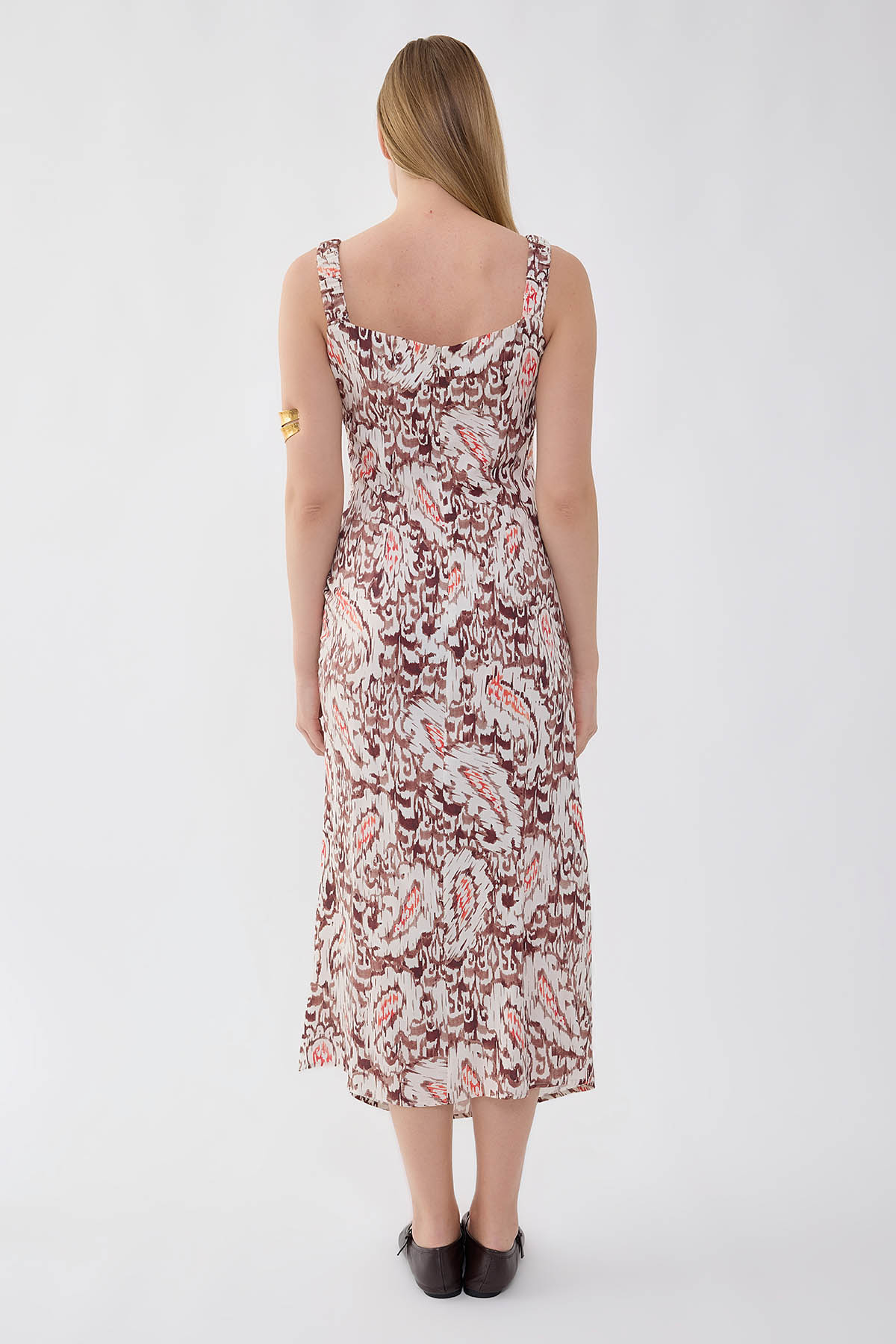 Etnik Desen Önü Büzgülü Elbise - Thumbnail