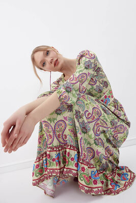 Etnik Desen Uzun Elbise - 2