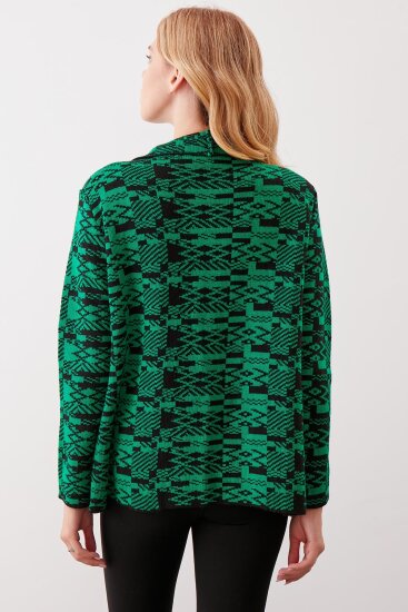 Etnik Desenli Şal Yaka Triko Hırka - 3