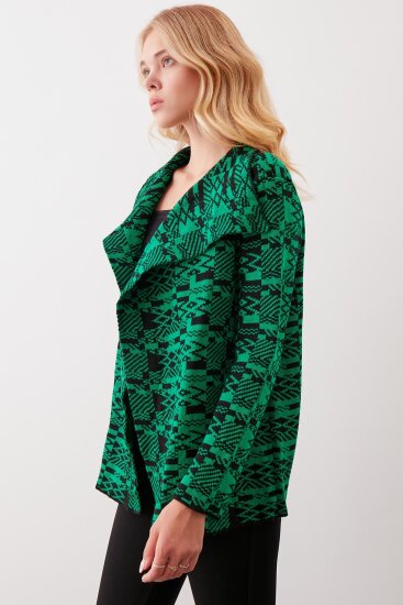 Etnik Desenli Şal Yaka Triko Hırka - 4