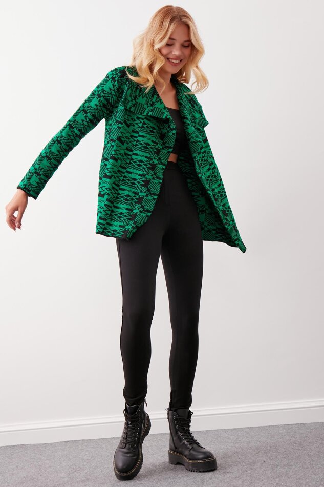 Etnik Desenli Şal Yaka Triko Hırka - 6