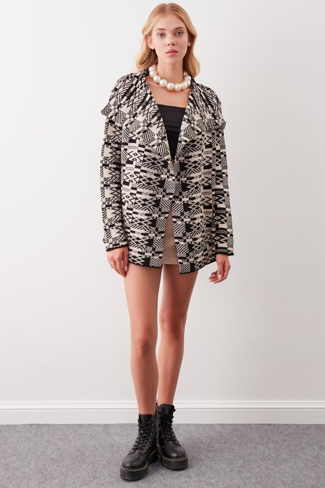 Etnik Desenli Şal Yaka Triko Hırka - 7