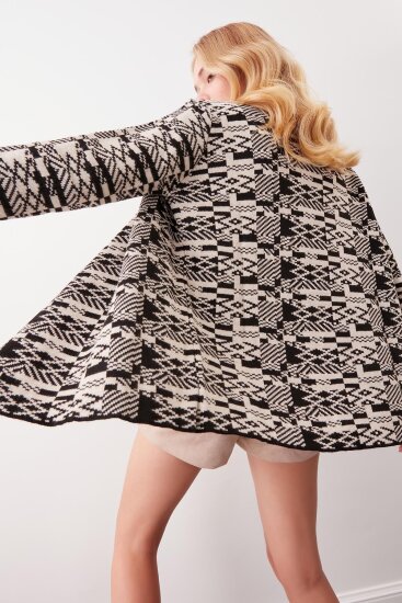 Etnik Desenli Şal Yaka Triko Hırka - 10