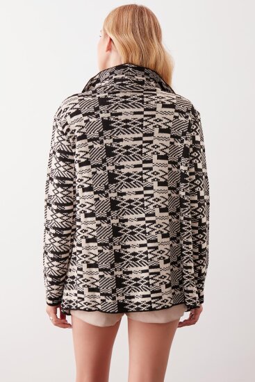 Etnik Desenli Şal Yaka Triko Hırka - 12