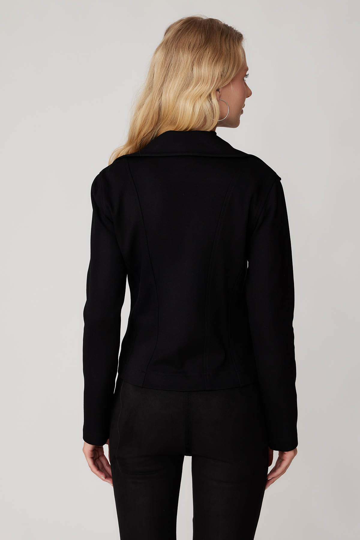 Fermuar Detaylı Kelebek Yaka Örme Biker Ceket - Thumbnail