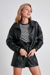 Fermuarlı Bomber Suni Deri Ceket - 2