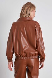 Fermuarlı Bomber Suni Deri Ceket - 13