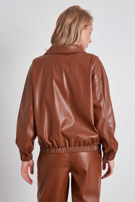 Fermuarlı Bomber Suni Deri Ceket - Thumbnail (12)