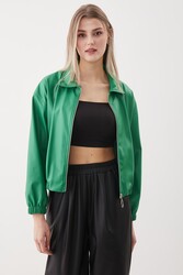 Fermuarlı Bomber Suni Deri Ceket - 14