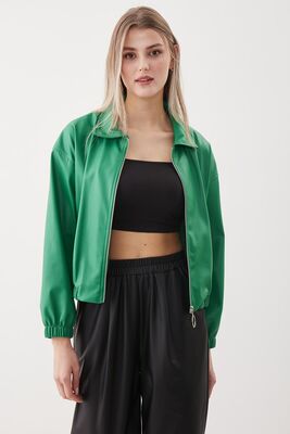 Fermuarlı Bomber Suni Deri Ceket - Thumbnail (13)