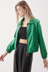 Fermuarlı Bomber Suni Deri Ceket - 15