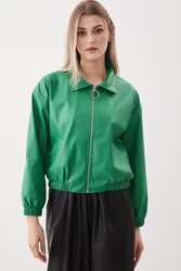 Fermuarlı Bomber Suni Deri Ceket - 17