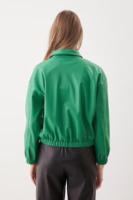 Fermuarlı Bomber Suni Deri Ceket - Thumbnail (18)