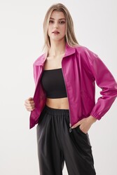 Fermuarlı Bomber Suni Deri Ceket - 21