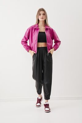 Fermuarlı Bomber Suni Deri Ceket - Thumbnail (22)