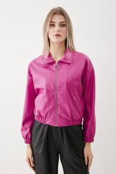 Fermuarlı Bomber Suni Deri Ceket - 24