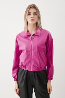 Fermuarlı Bomber Suni Deri Ceket - Thumbnail (23)