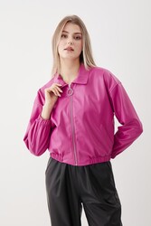 Fermuarlı Bomber Suni Deri Ceket - 25