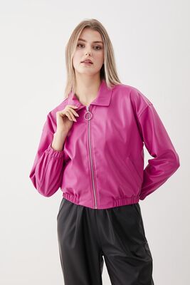 Fermuarlı Bomber Suni Deri Ceket - Thumbnail (24)