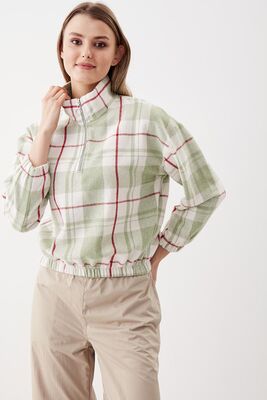 Fermuarlı Dik Yaka Ekose Desen Sweat - Thumbnail (5)