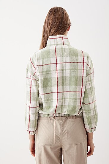Fermuarlı Dik Yaka Ekose Desen Sweat - 10