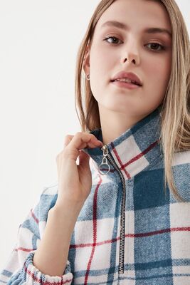 Fermuarlı Dik Yaka Ekose Desen Sweat - Thumbnail (14)