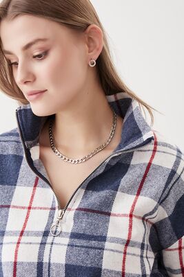 Fermuarlı Dik Yaka Ekose Desen Sweat - Thumbnail (15)