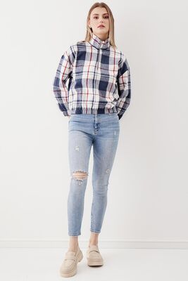 Fermuarlı Dik Yaka Ekose Desen Sweat - Thumbnail (16)