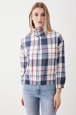 Fermuarlı Dik Yaka Ekose Desen Sweat - Thumbnail (17)