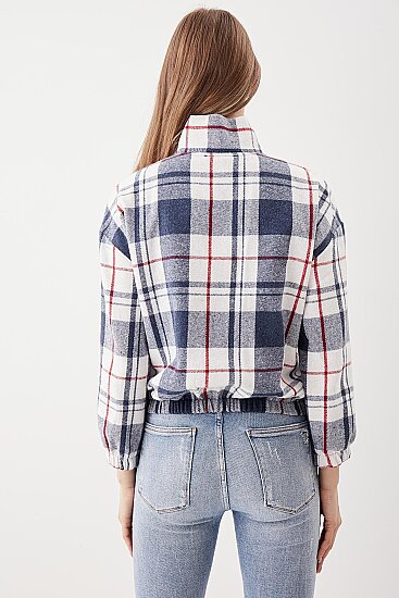 Fermuarlı Dik Yaka Ekose Desen Sweat - 20