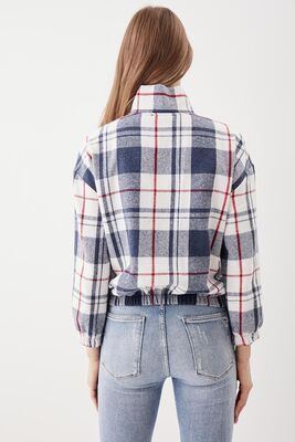 Fermuarlı Dik Yaka Ekose Desen Sweat - Thumbnail (19)