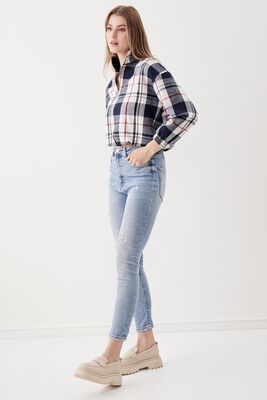 Fermuarlı Dik Yaka Ekose Desen Sweat - Thumbnail (23)