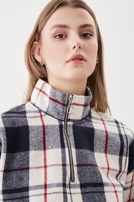 Fermuarlı Dik Yaka Ekose Desen Sweat - Thumbnail (25)