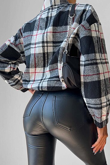 Fermuarlı Dik Yaka Ekose Desen Sweat - 29