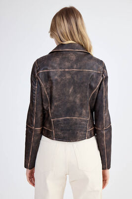 Fermuarlı Suni Deri Crop Biker Ceket - Thumbnail (12)