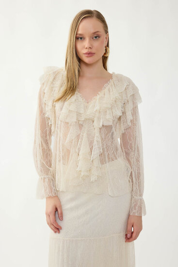 Fırfırlı Dantelli Bluz - 3