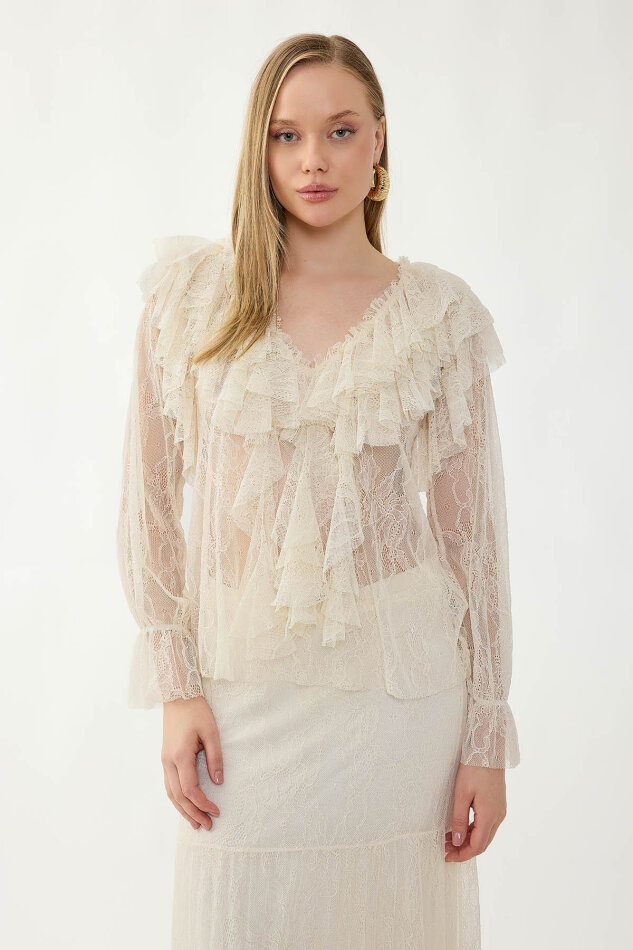 Fırfırlı Dantelli Bluz - 3