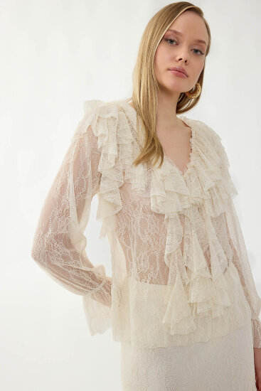 Fırfırlı Dantelli Bluz - 5