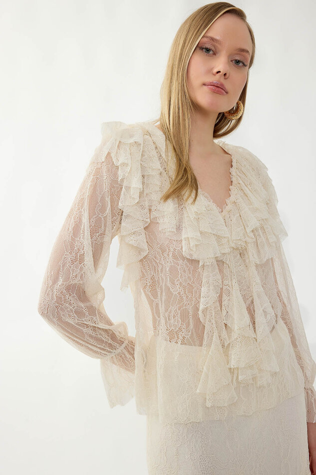 Fırfırlı Dantelli Bluz - 5