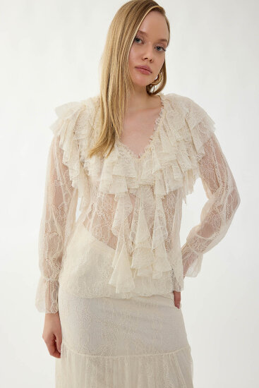 Fırfırlı Dantelli Bluz - 6