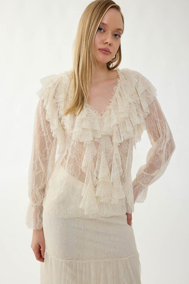 Fırfırlı Dantelli Bluz - 6