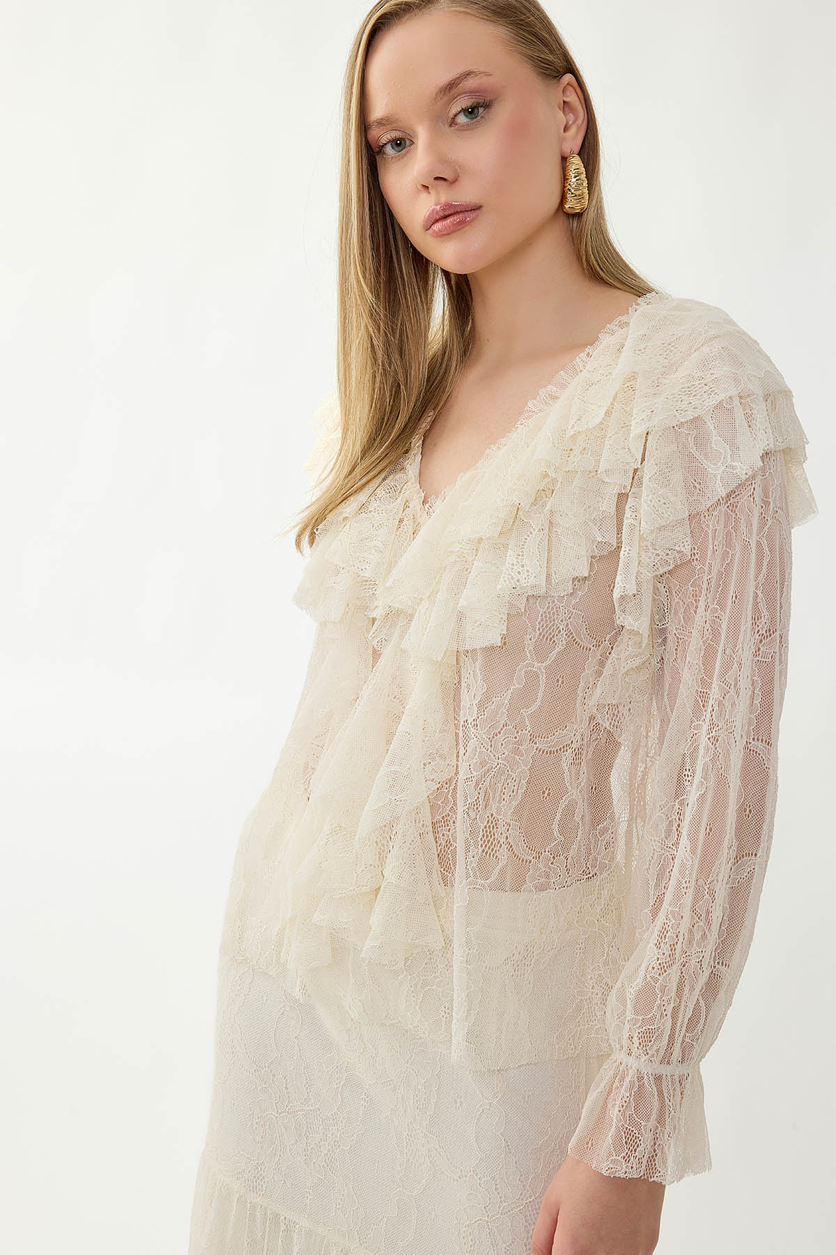 Fırfırlı Tül Bluz - Thumbnail