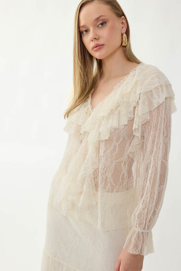 Fırfırlı Dantelli Bluz - 8