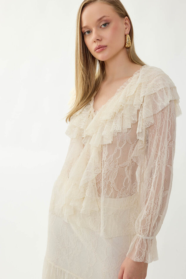 Fırfırlı Dantelli Bluz - 8