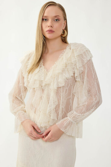 Fırfırlı Dantelli Bluz - 9