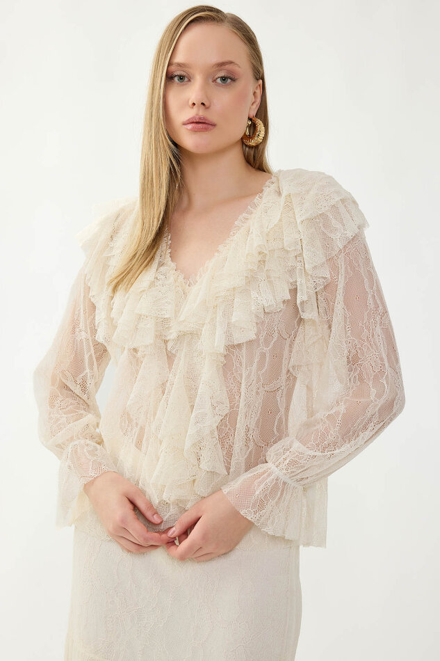 Fırfırlı Dantelli Bluz - 9